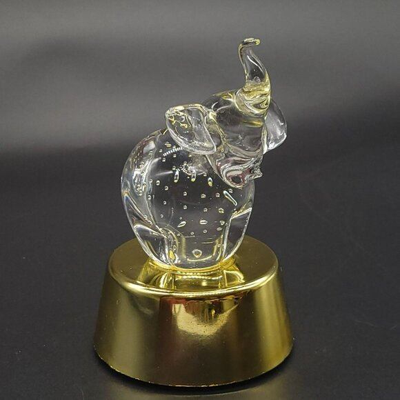 Controlled Bubble Glass Elephant Musical Colored Lights Gold Pedestal - Picture 4 of 11